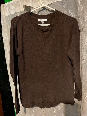Seven7 Men's Brown Waffle Knit Long-Sleeve Shirt